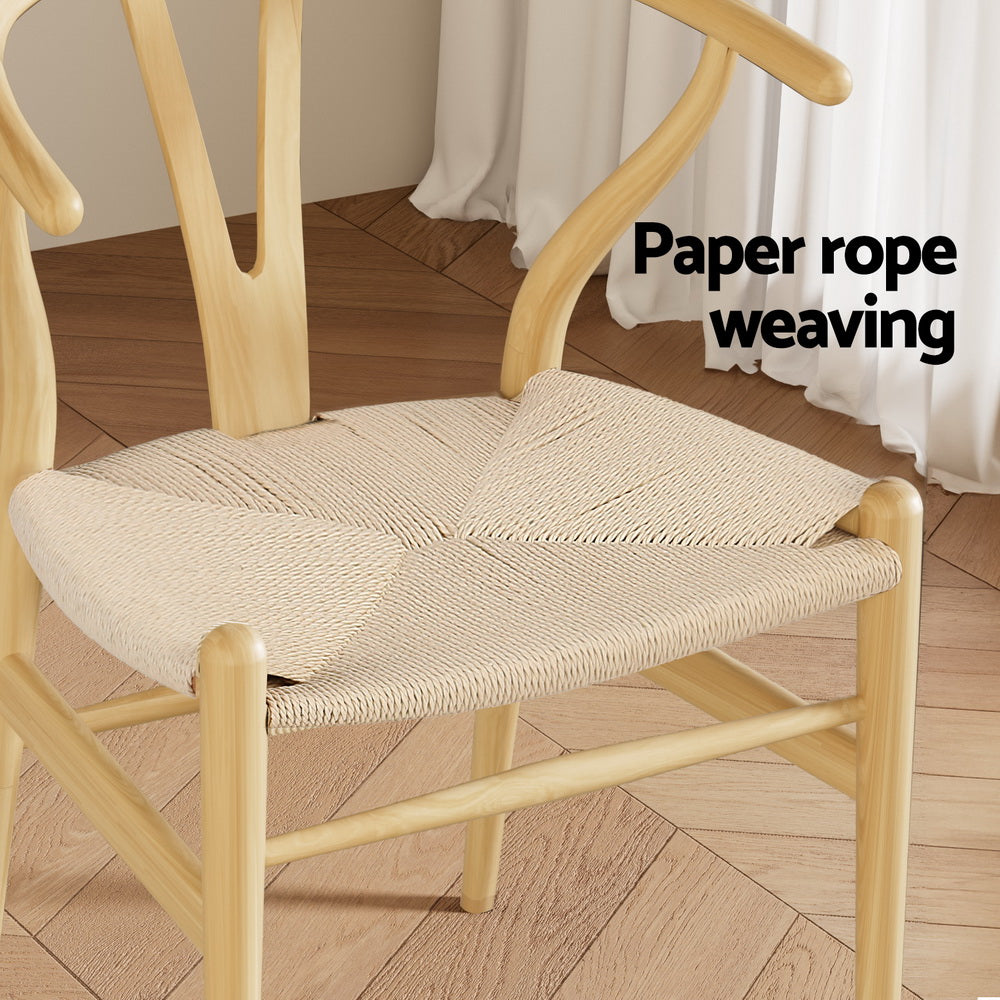 Wishbone Dining Chairs Set of 2 Wooden Rattan Seat Natural