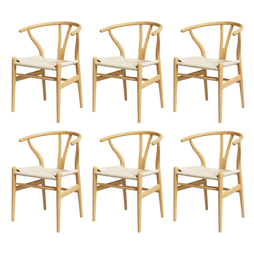 Wishbone Dining Chairs Set of 6 Natural Rattan Seat