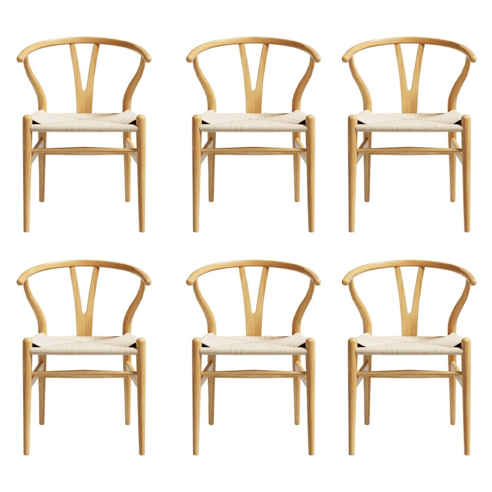 Wishbone Dining Chairs Set of 6 Natural Rattan Seat