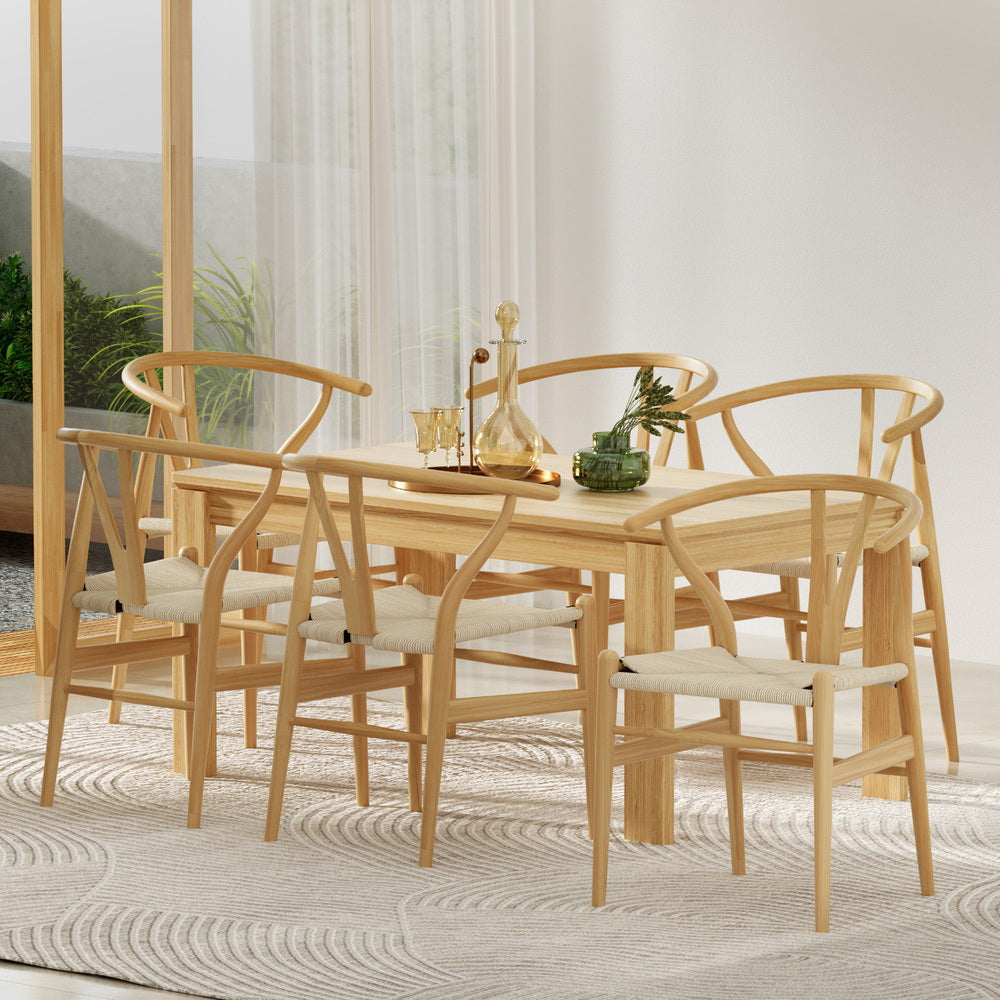 Wishbone Dining Chairs Set of 6 Natural Rattan Seat