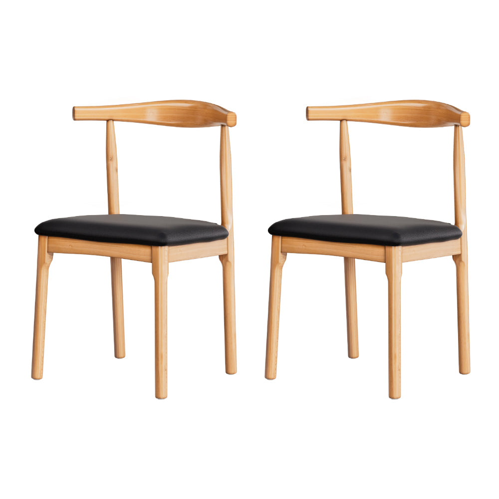 Bert Dining Chairs Rubberwood Leather Seat Black Set of 2