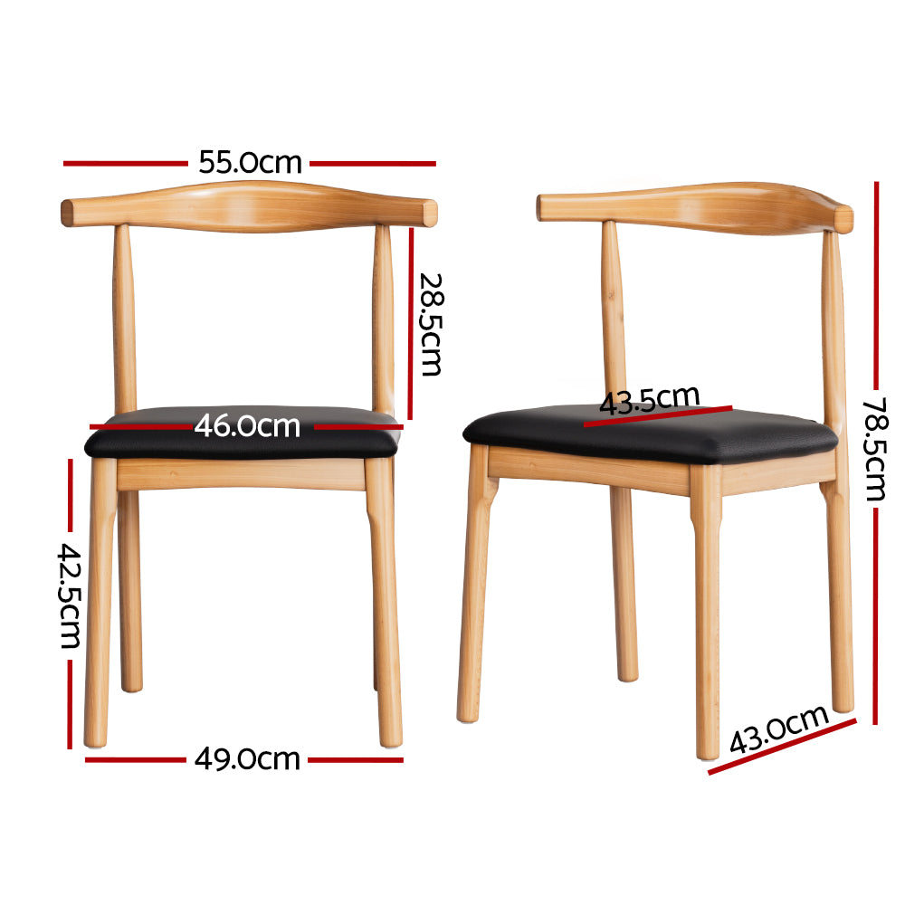 Bert Dining Chairs Rubberwood Leather Seat Black Set of 2