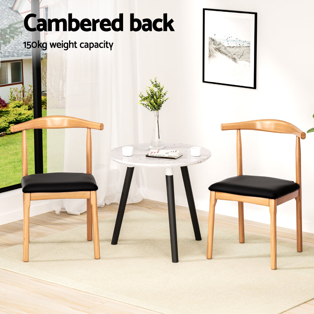 Bert Dining Chairs Rubberwood Leather Seat Black Set of 2