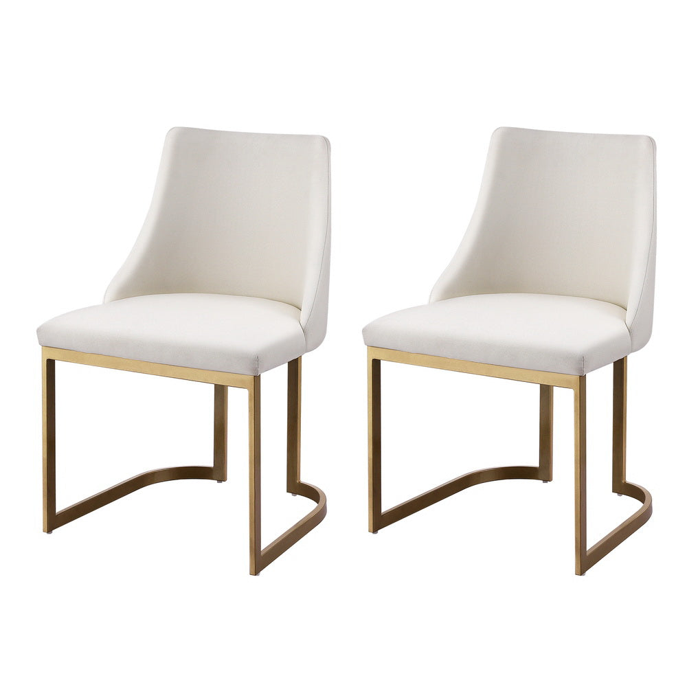 Balen Dining Chairs Set of 2 Linen Fabric Beige Gold