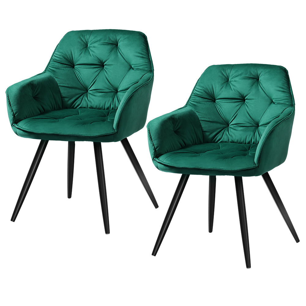 Valisa Dining Chairs Set of 2 Velvet Diamond Tufted Green