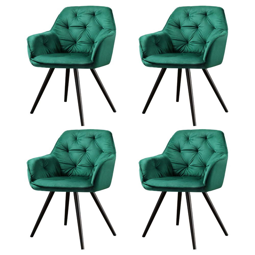 Valisa Set of 4 Velvet Dining Armchairs Green