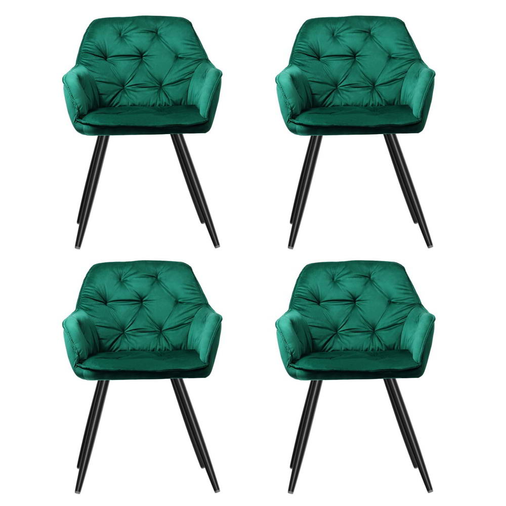 Valisa Set of 4 Velvet Dining Armchairs Green