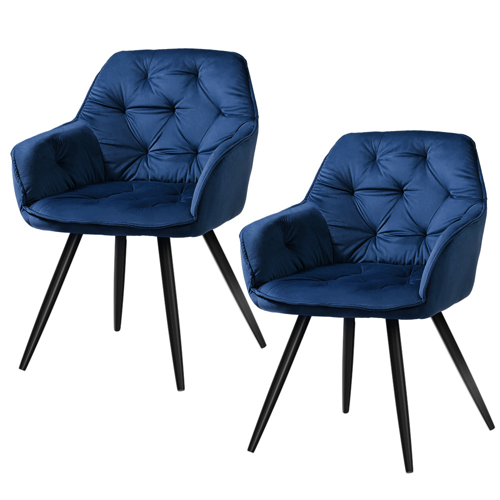 Valisa Dining Chairs Set of 2 Blue Velvet Diamond Tufted Armchair