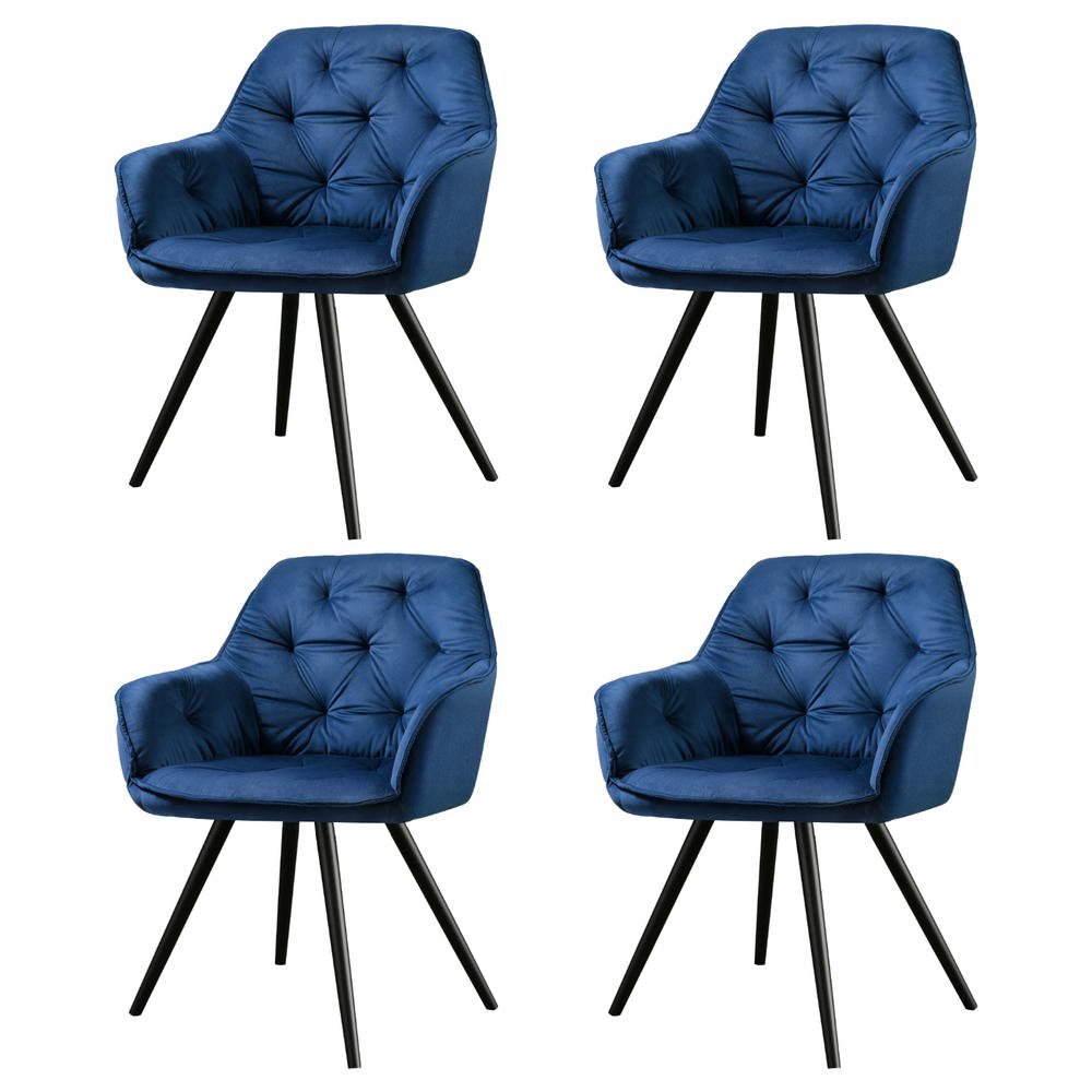 Calivia Set of 4 Velvet Dining Armchairs Blue