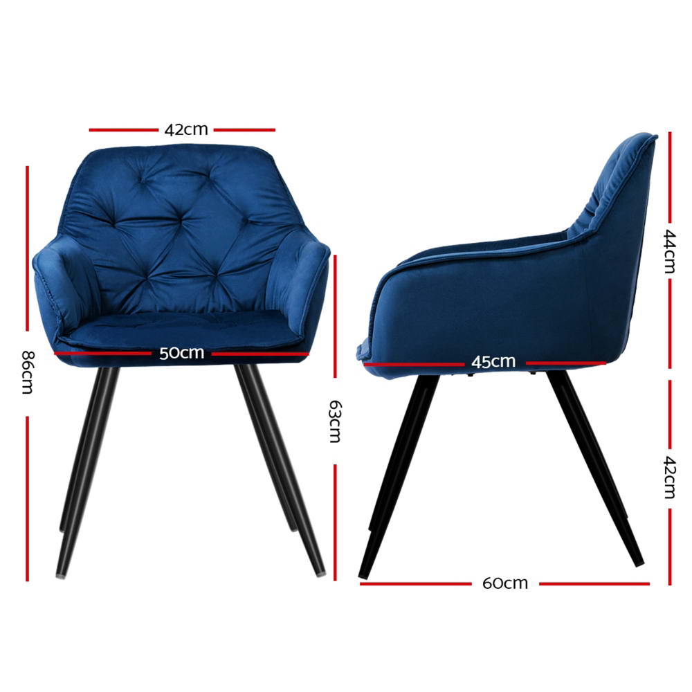 Calivia Set of 4 Velvet Dining Armchairs Blue