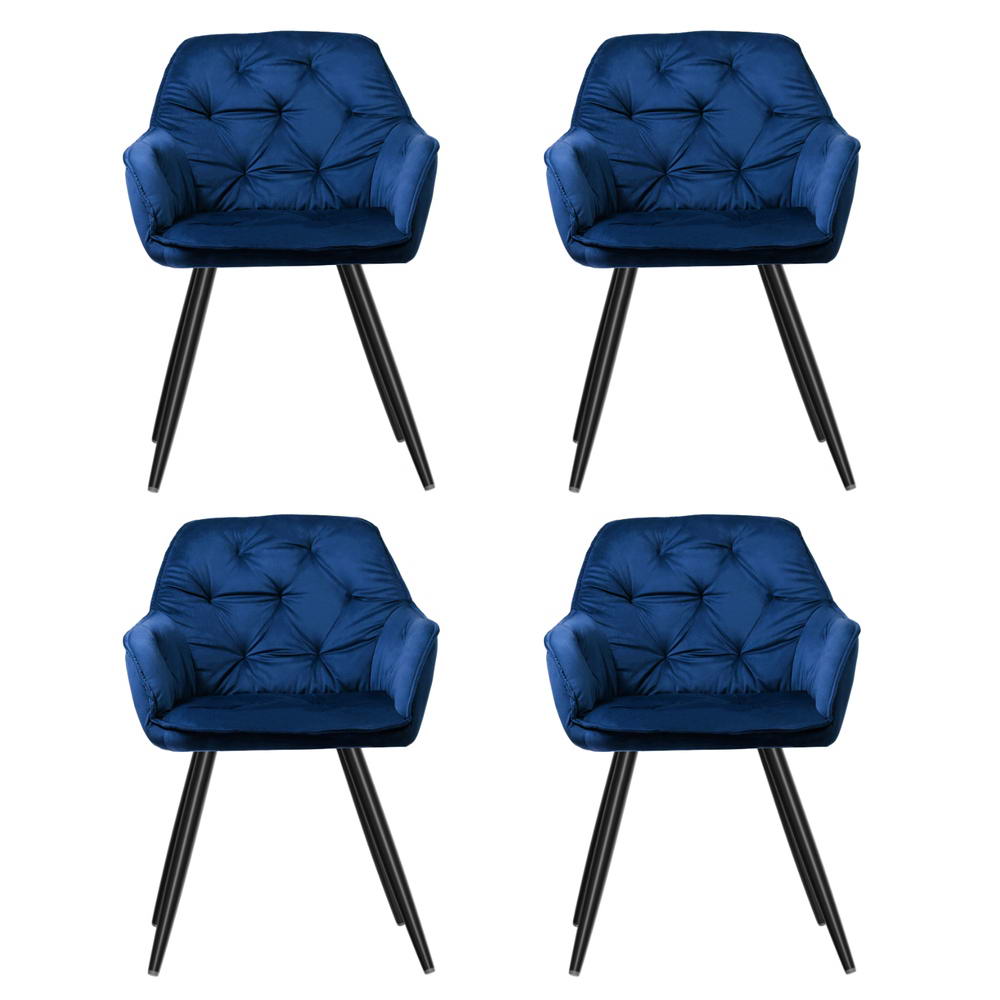 Calivia Set of 4 Velvet Dining Armchairs Blue