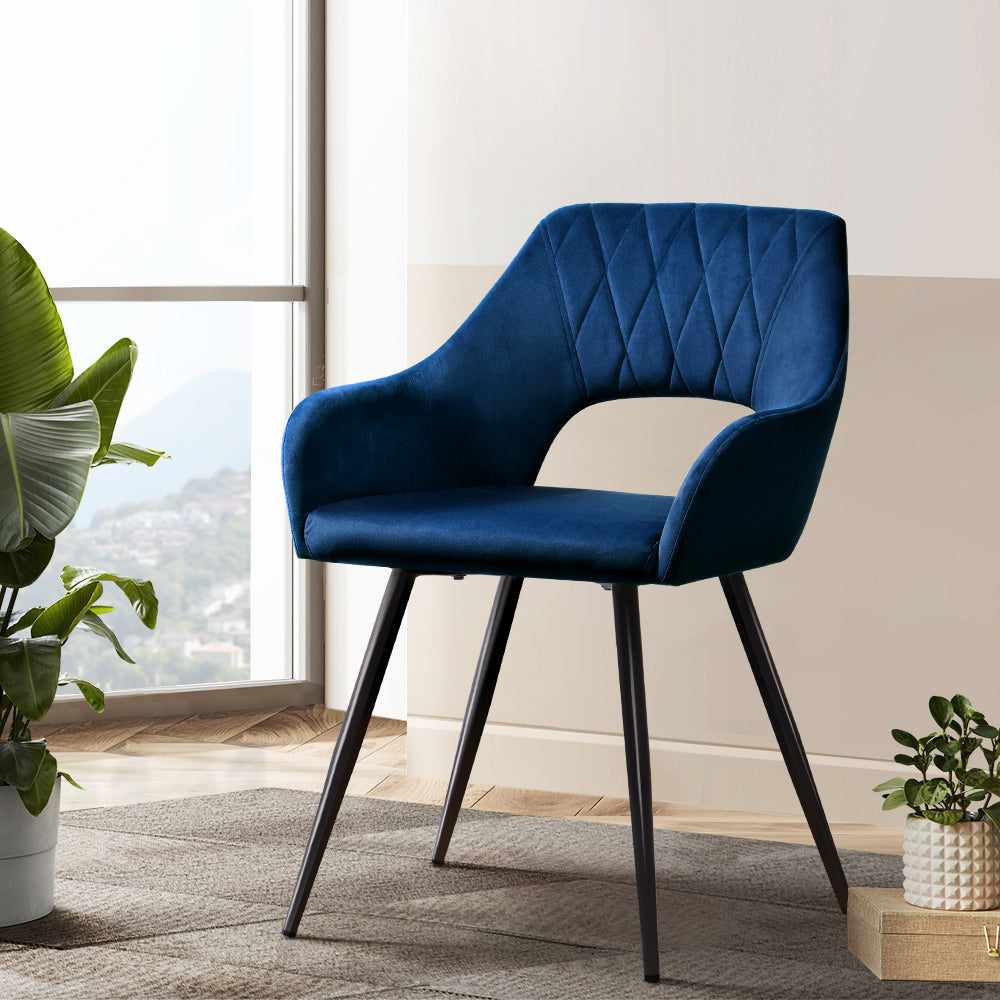 Caitlee Dining Chairs Set of 2 Velvet Armchair Blue