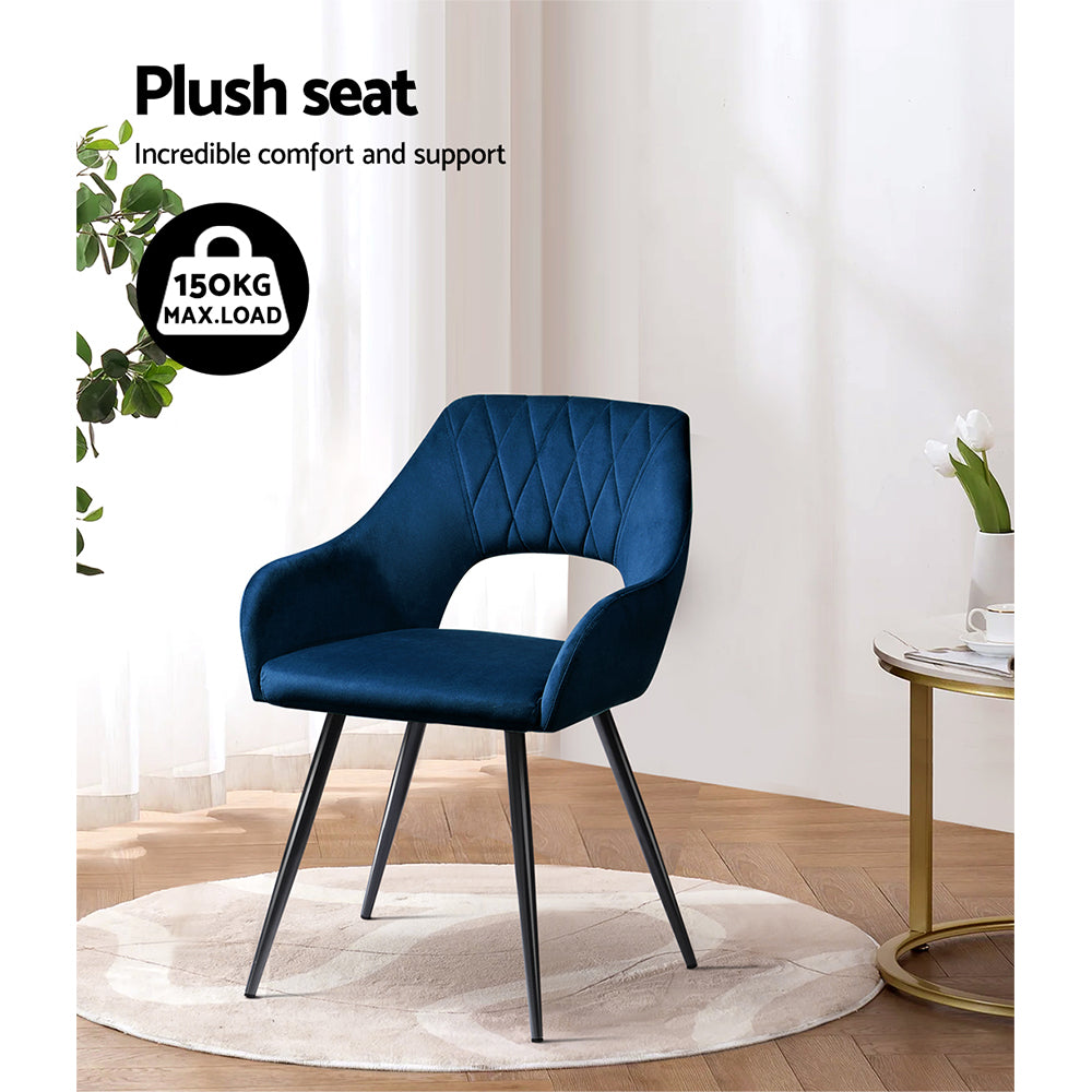 Caitlee Dining Chairs Set of 2 Velvet Armchair Blue
