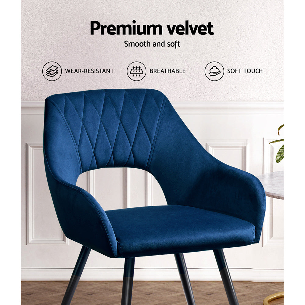 Caitlee Dining Chairs Set of 2 Velvet Armchair Blue