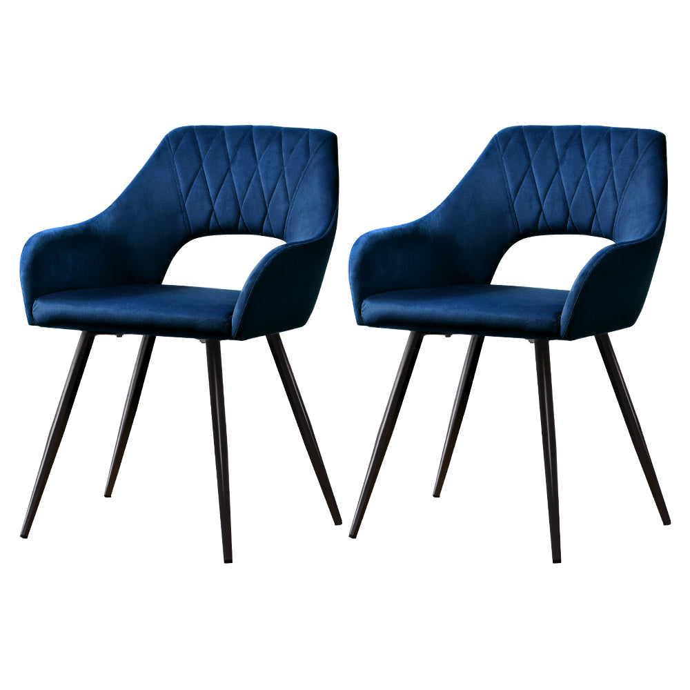 Caitlee Dining Chairs Set of 2 Velvet Armchair Blue