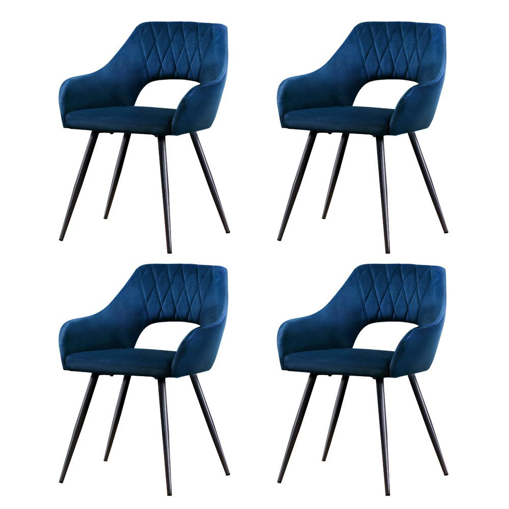 Caitlee Dining Chairs Set of 4 Velvet Armchair Blue