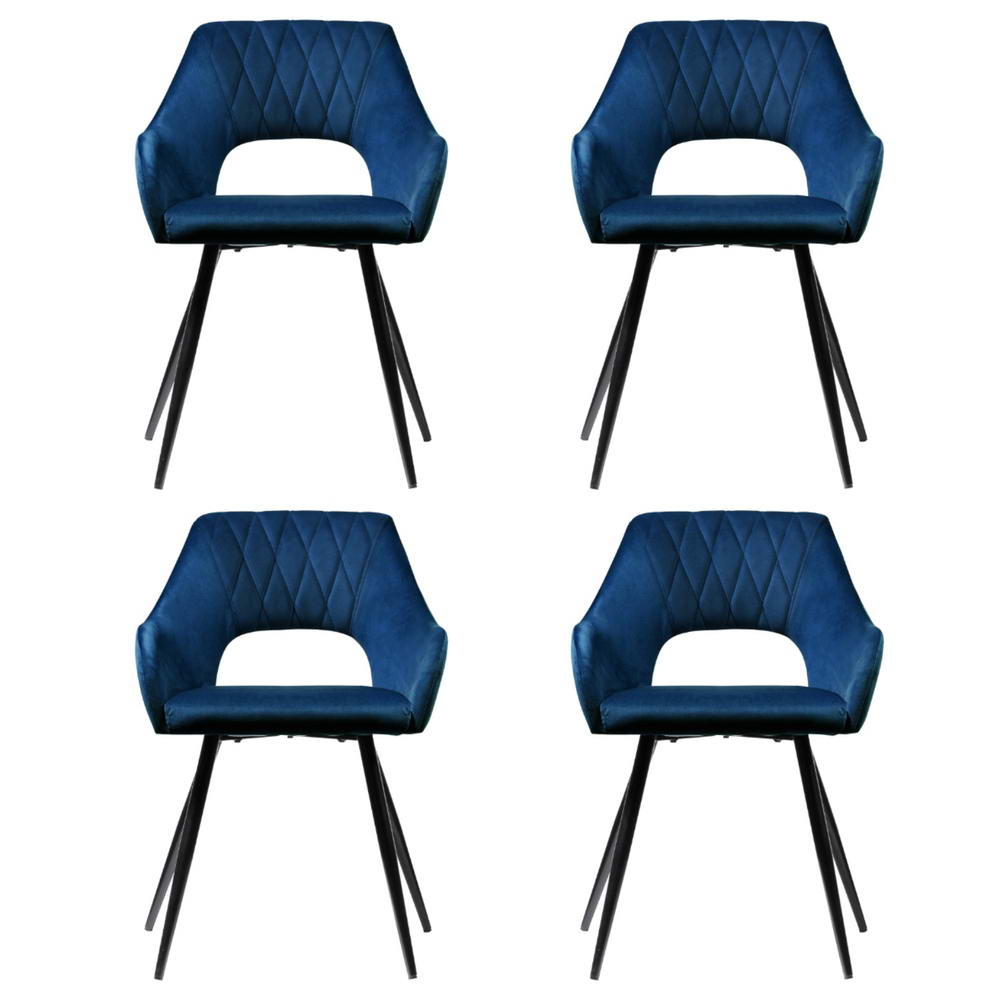Caitlee Dining Chairs Set of 4 Velvet Armchair Blue