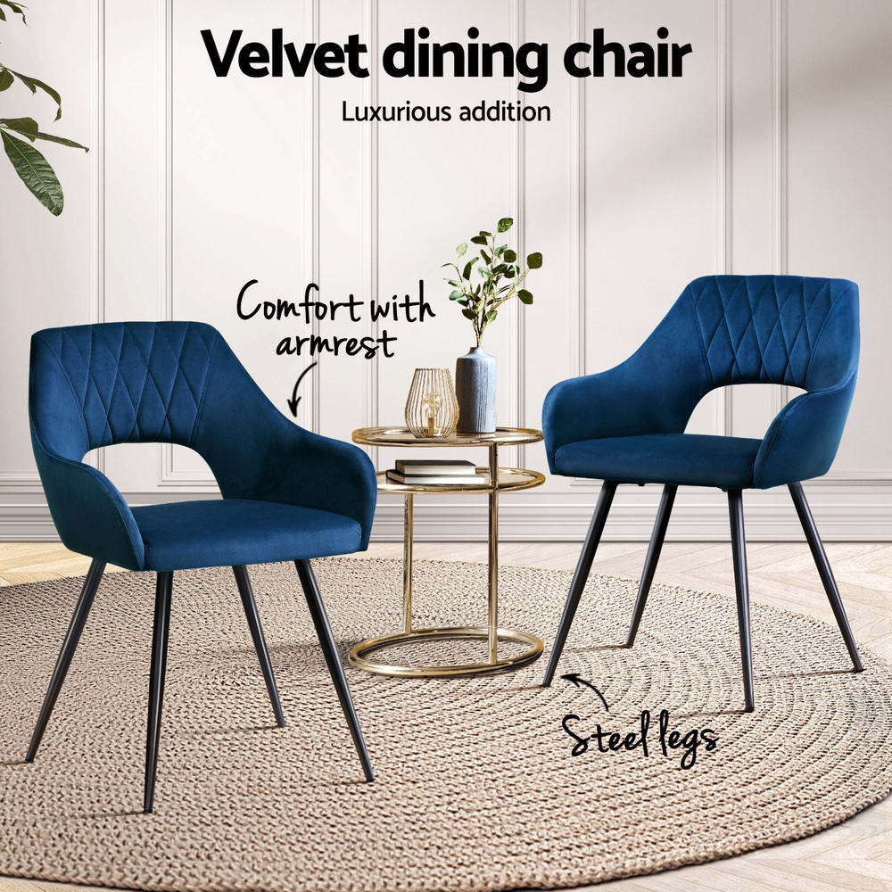 Caitlee Dining Chairs Set of 4 Velvet Armchair Blue