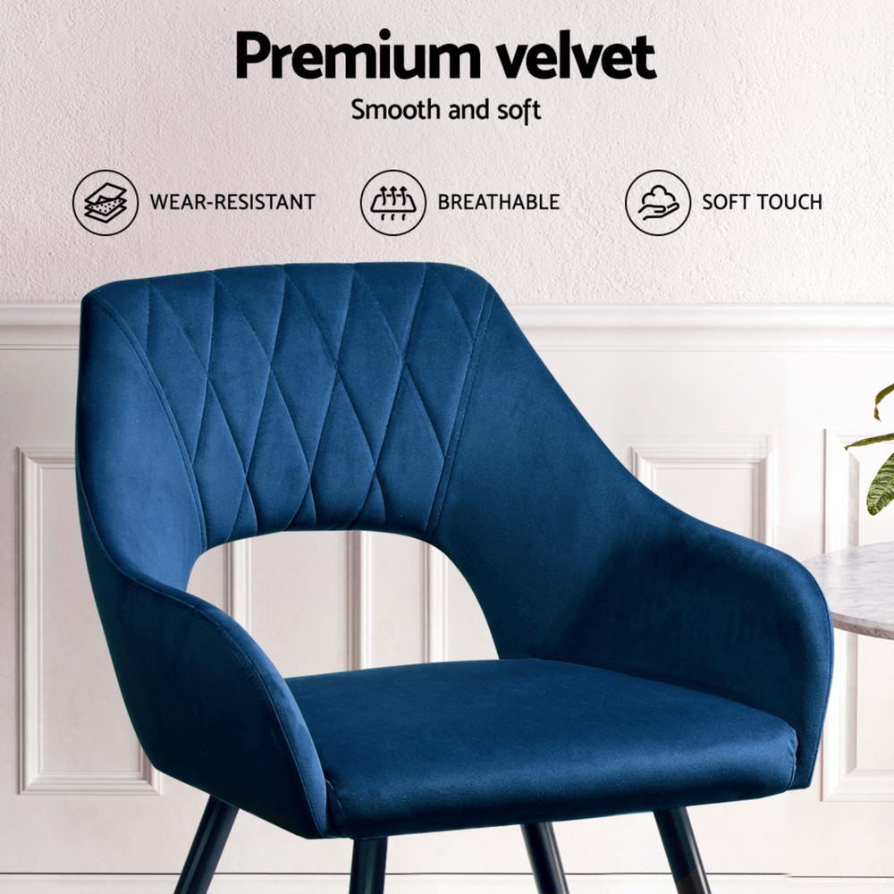 Caitlee Dining Chairs Set of 4 Velvet Armchair Blue
