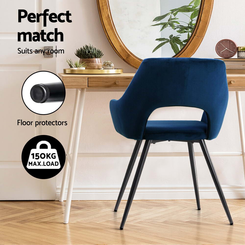 Caitlee Dining Chairs Set of 4 Velvet Armchair Blue
