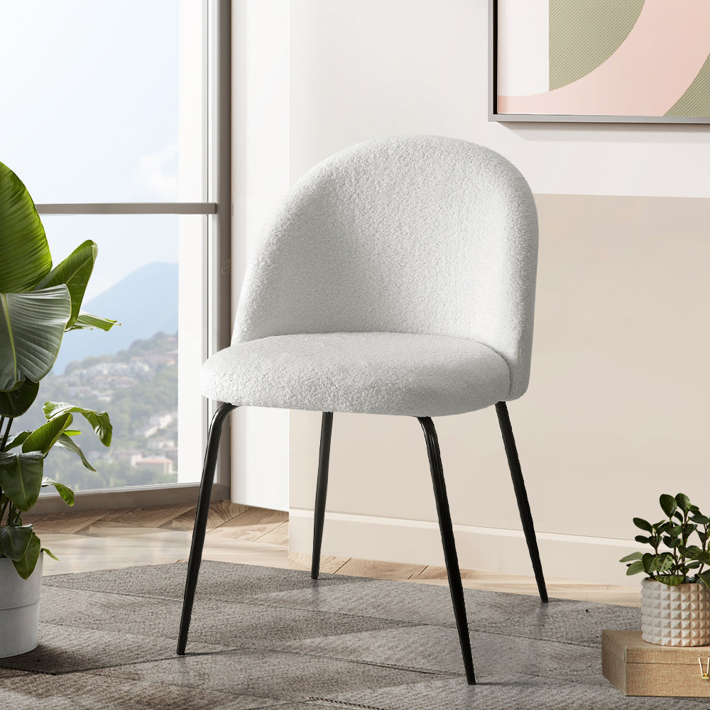 Tofa Dining Chairs Set of 2 Sherpa Boucle White