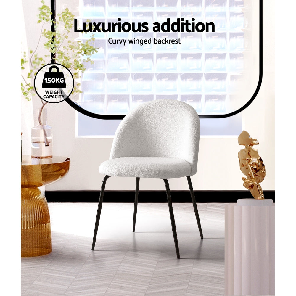 Tofa Dining Chairs Set of 2 Sherpa Boucle White