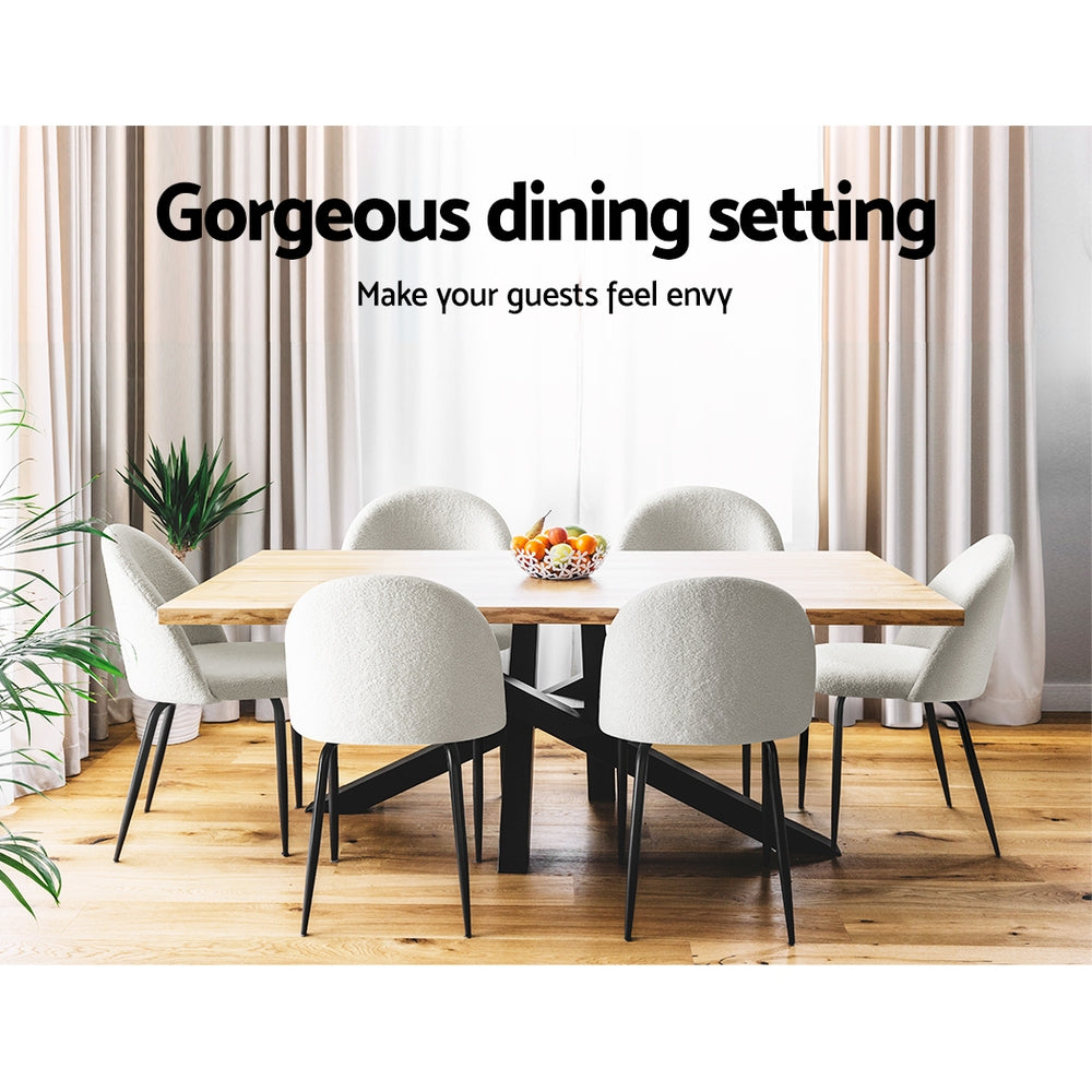Tofa Dining Chairs Set of 2 Sherpa Boucle White