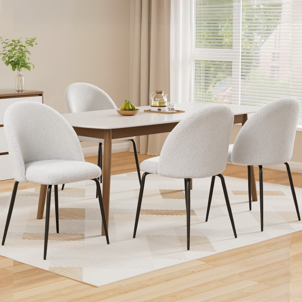 Tofa Dining Chairs Set of 4 Sherpa Boucle White