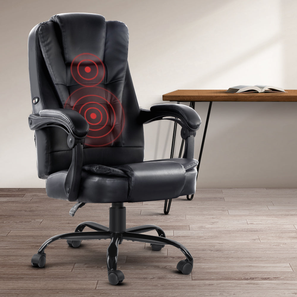 Artiss Executive Massage Office Chair Black PU Leather