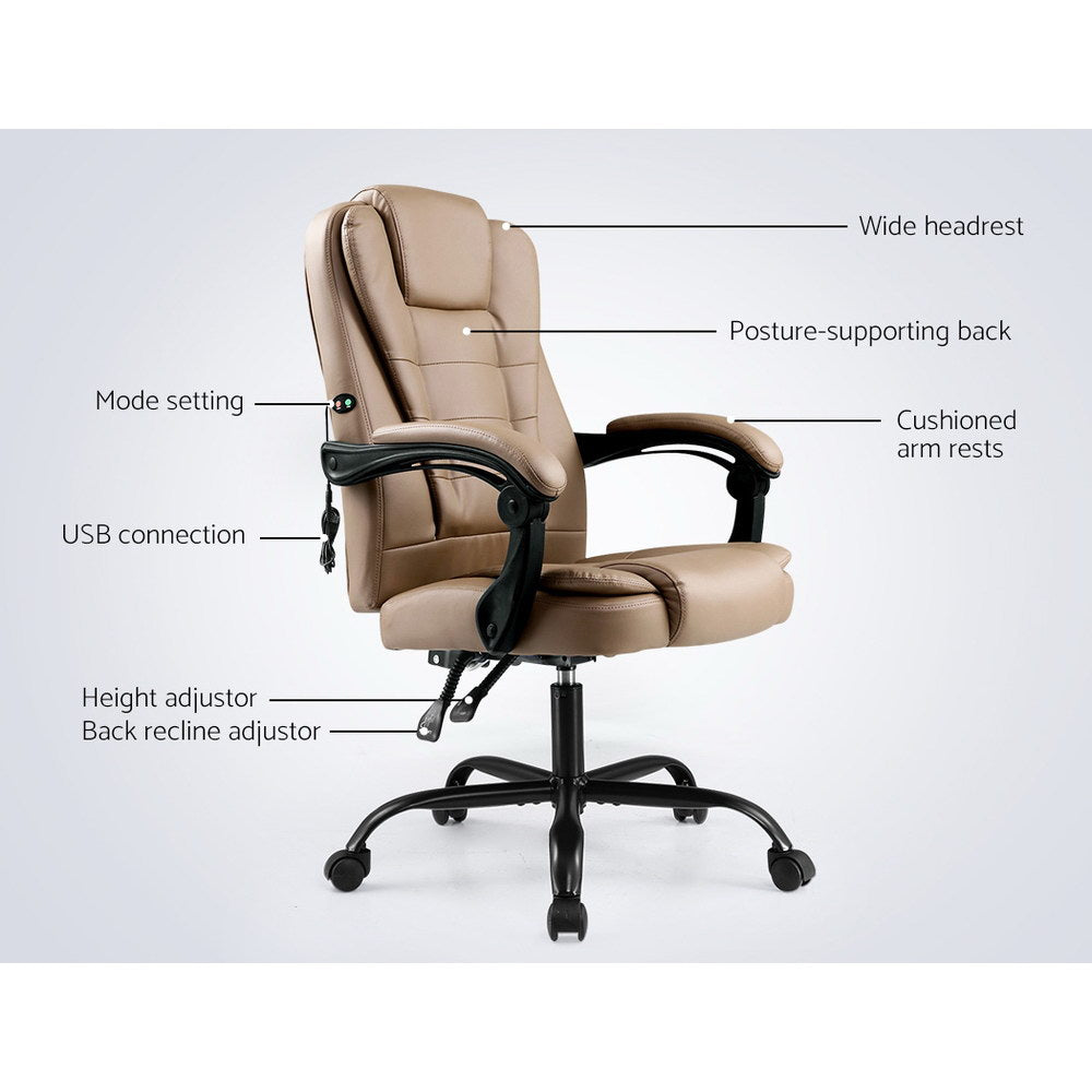 Espresso Executive Massage Office Chair PU Leather Gaming
