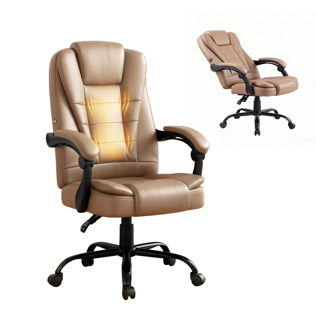 Artiss Massage Office Chair Brown PU Leather Espresso