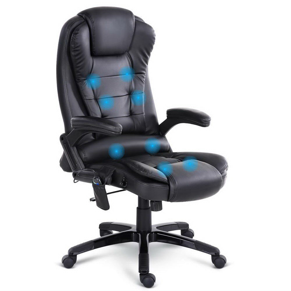 Artiss 8-Point Massage Office Chair Heated Recliner PU Black