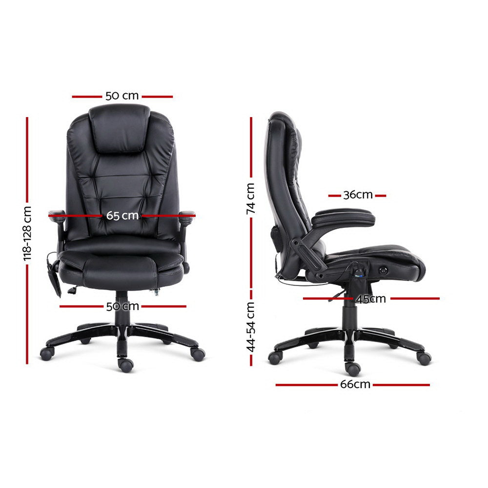Artiss 8-Point Massage Office Chair Heated Recliner PU Black