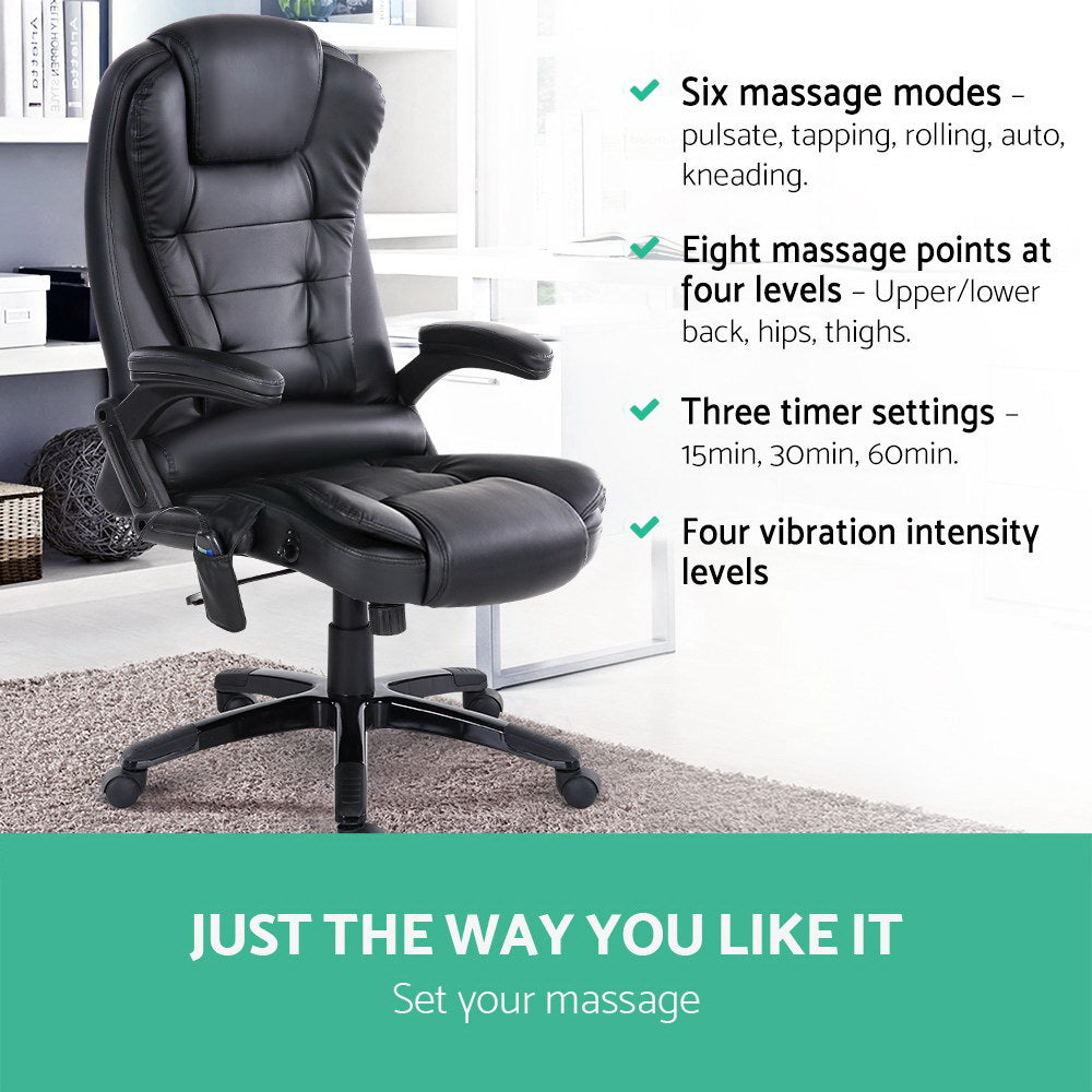 Artiss 8-Point Massage Office Chair Heated Recliner PU Black