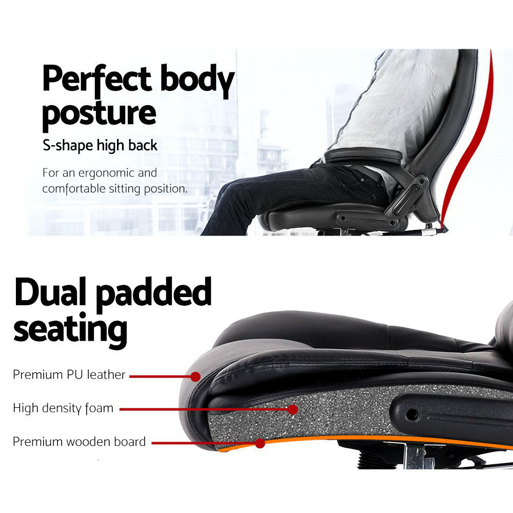 Artiss 8-Point Massage Office Chair Heated Recliner PU Black