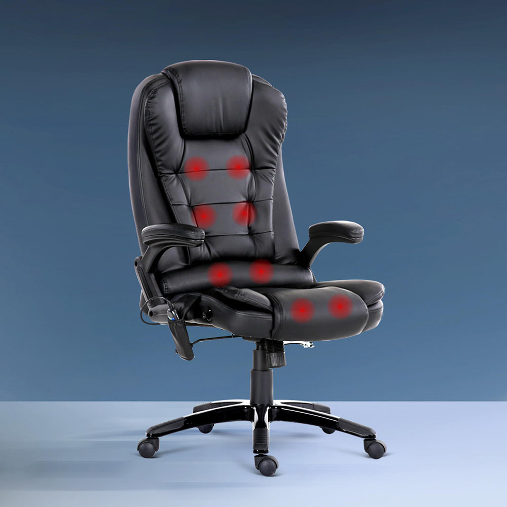 Artiss 8-Point Massage Office Chair Heated Recliner PU Black