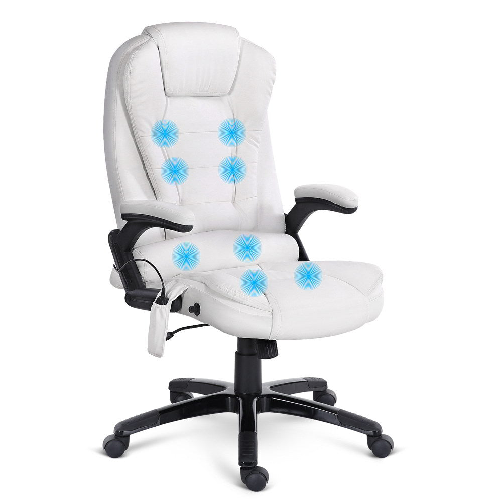 Artiss 8-Point Massage Office Chair Recliner Heated PU White