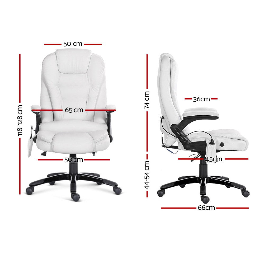 Artiss 8-Point Massage Office Chair Recliner Heated PU White