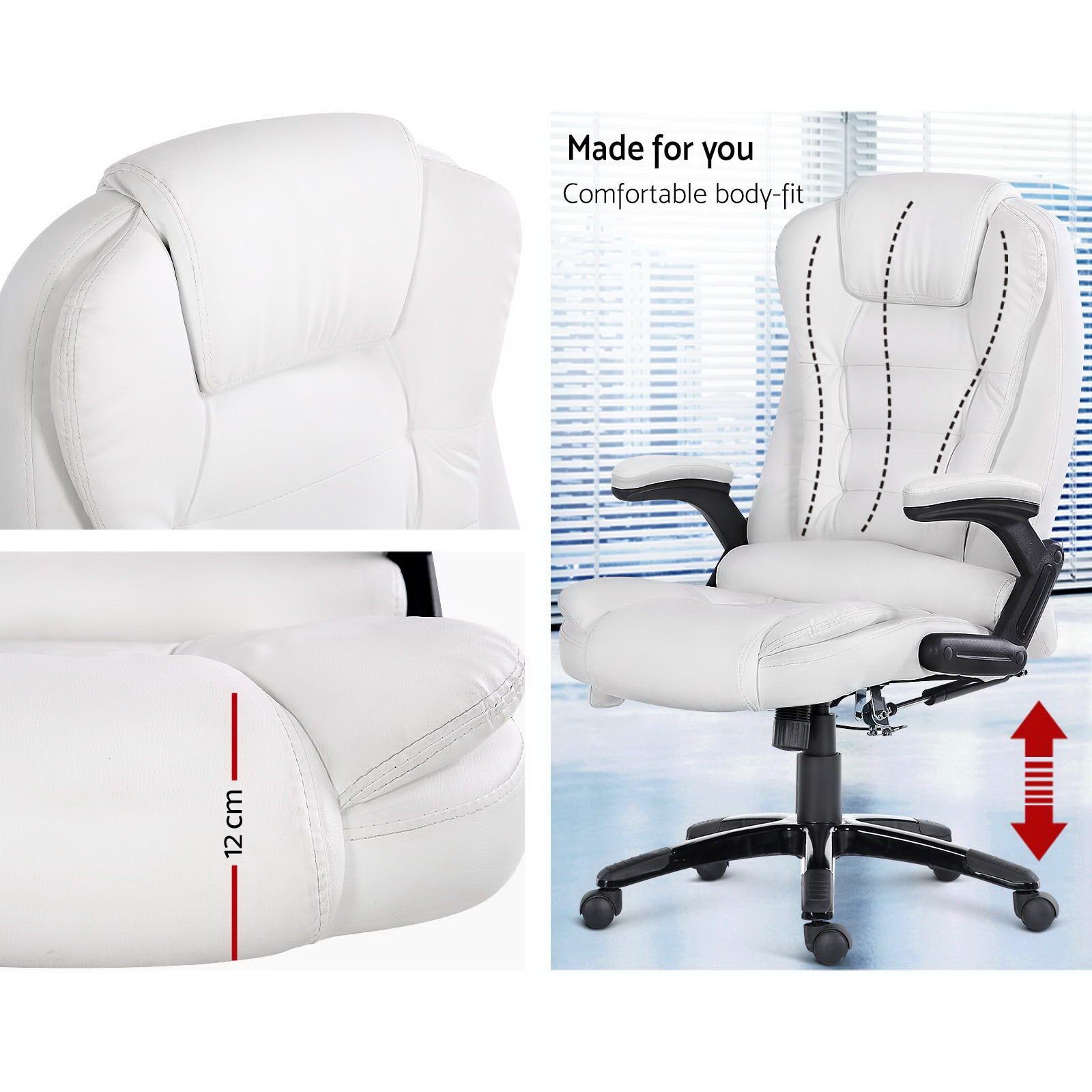 Artiss 8-Point Massage Office Chair Recliner Heated PU White