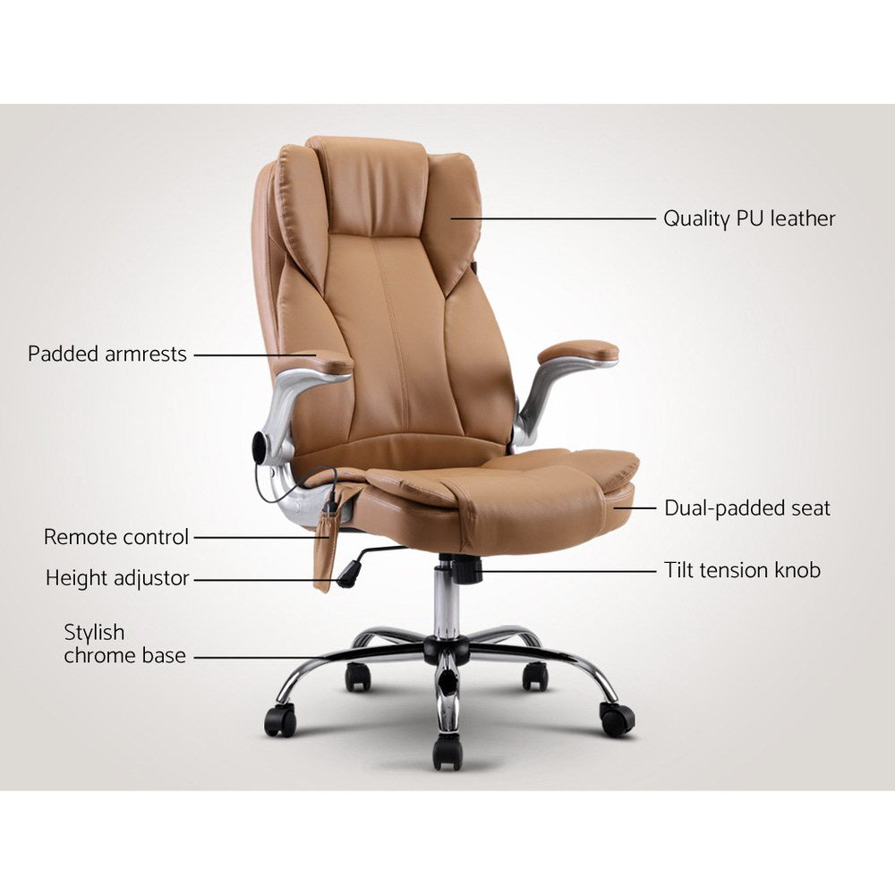 Kuro 8-Point Massage Office Chair PU Leather Brown
