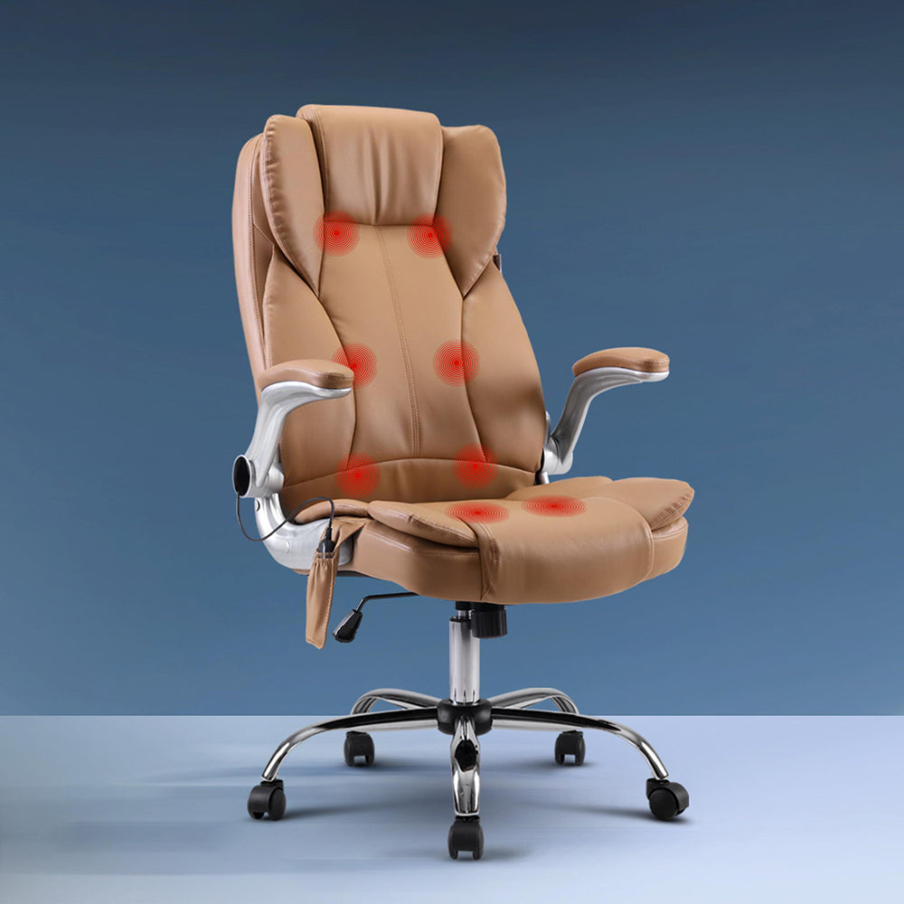 Kuro 8-Point Massage Office Chair PU Leather Brown