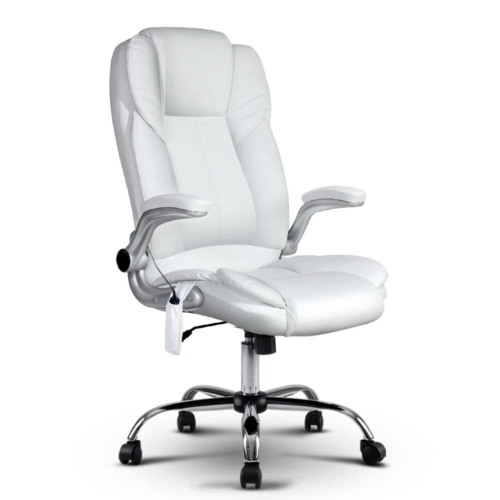 Kuro 8-Point Massage Office Chair PU Leather White