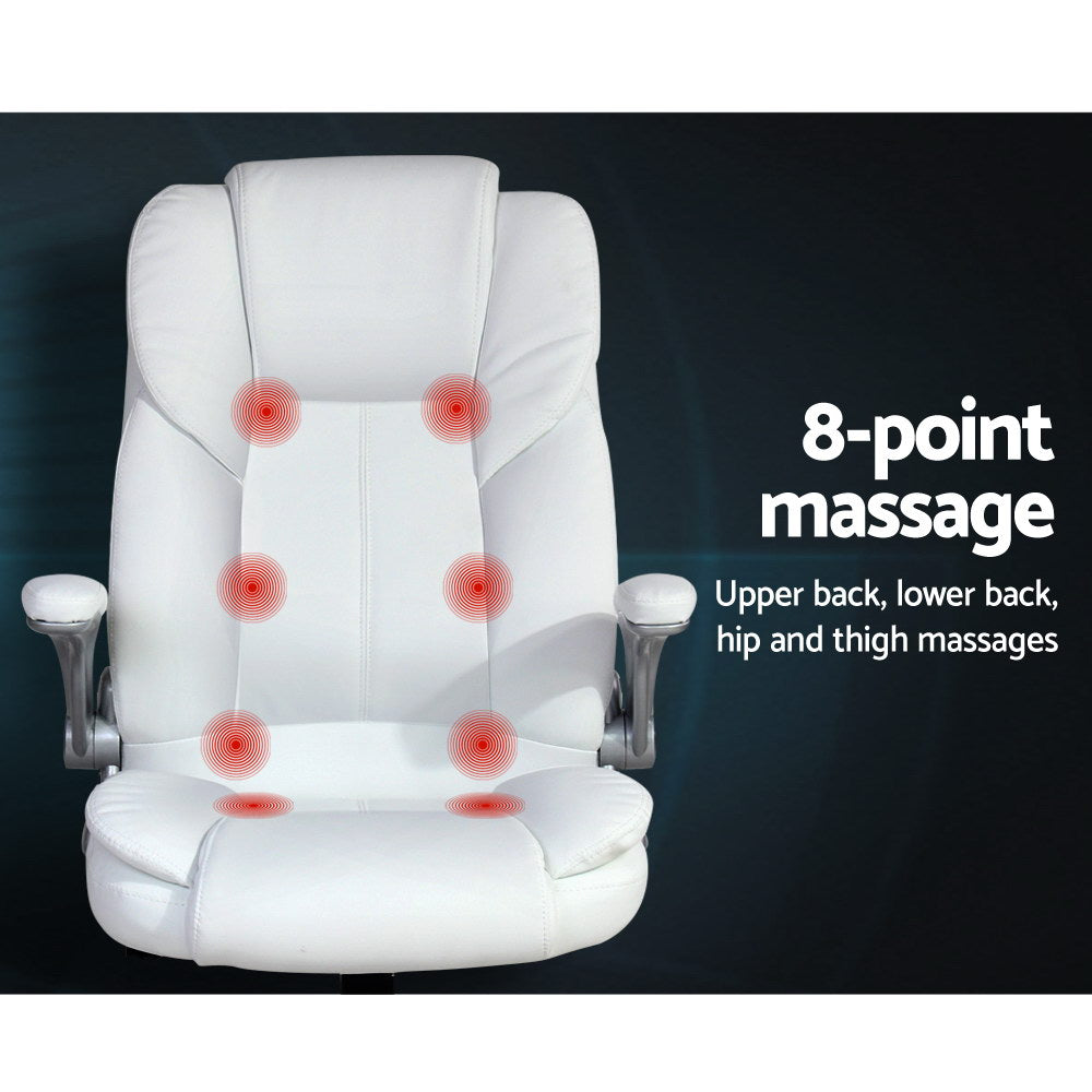 Kuro 8-Point Massage Office Chair PU Leather White