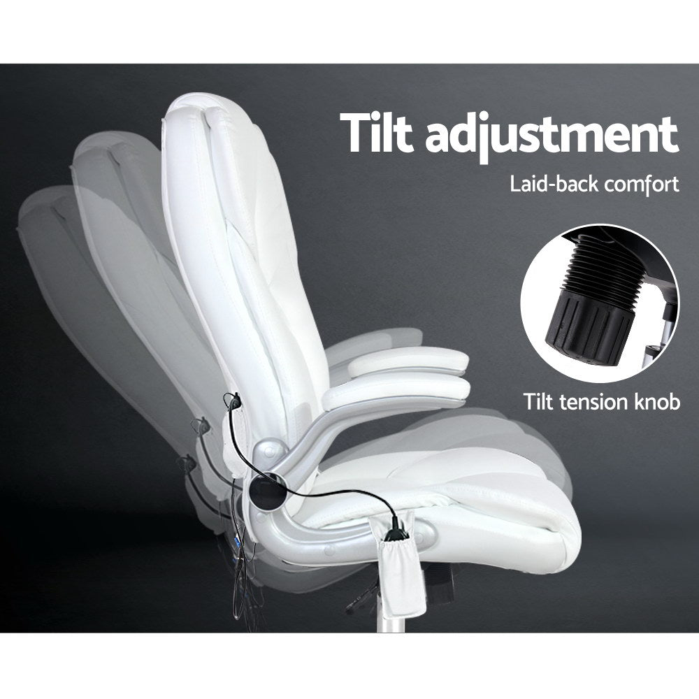 Kuro 8-Point Massage Office Chair PU Leather White