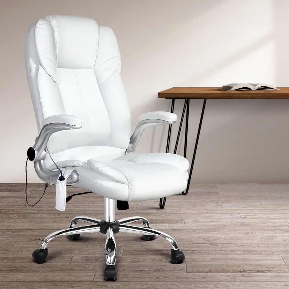 Kuro 8-Point Massage Office Chair PU Leather White