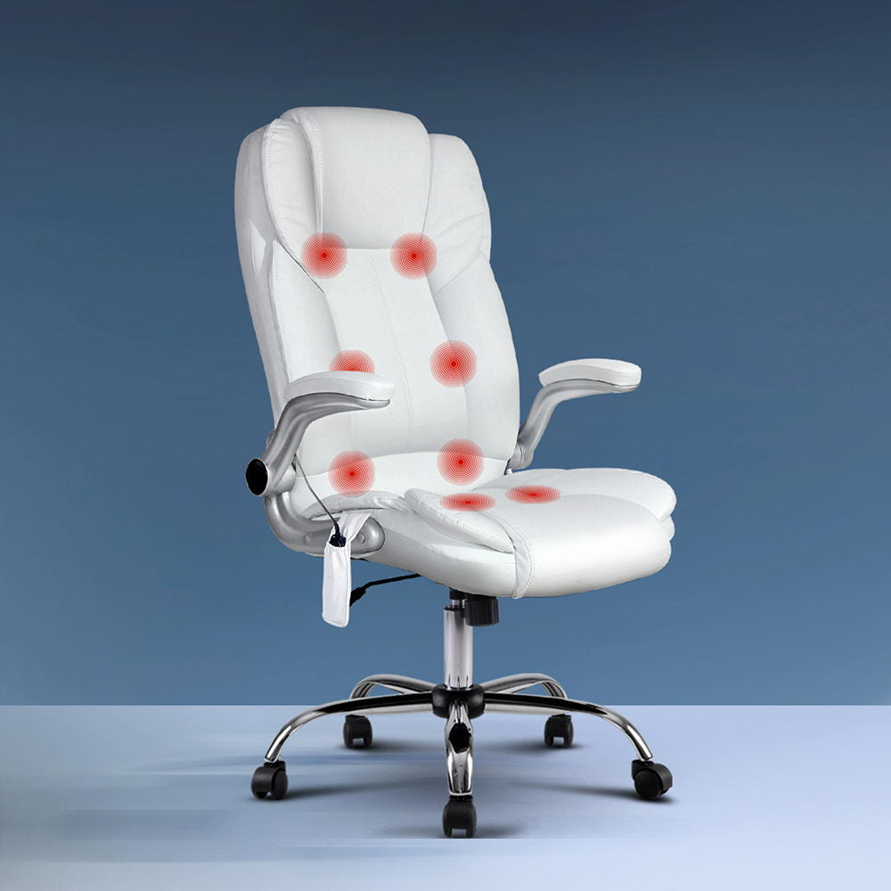 Kuro 8-Point Massage Office Chair PU Leather White