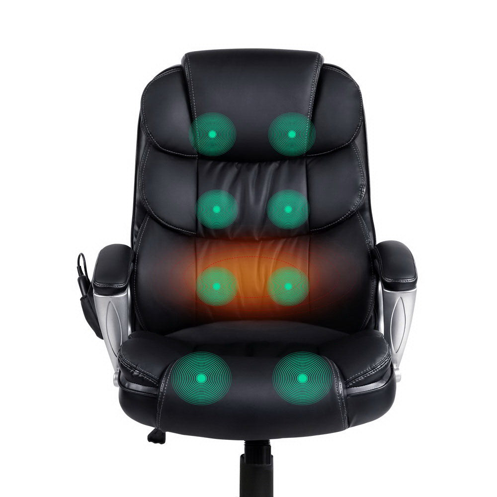 Artiss 8-Point Massage Office Chair Heated PU Black
