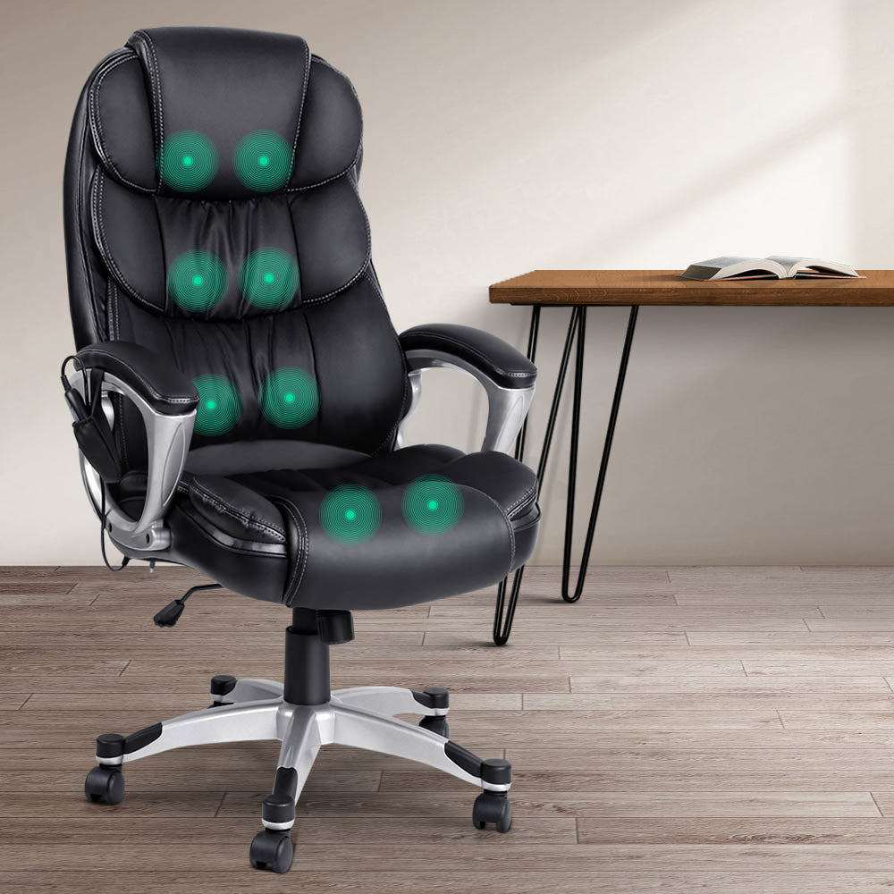 Artiss 8-Point Massage Office Chair Heated PU Black