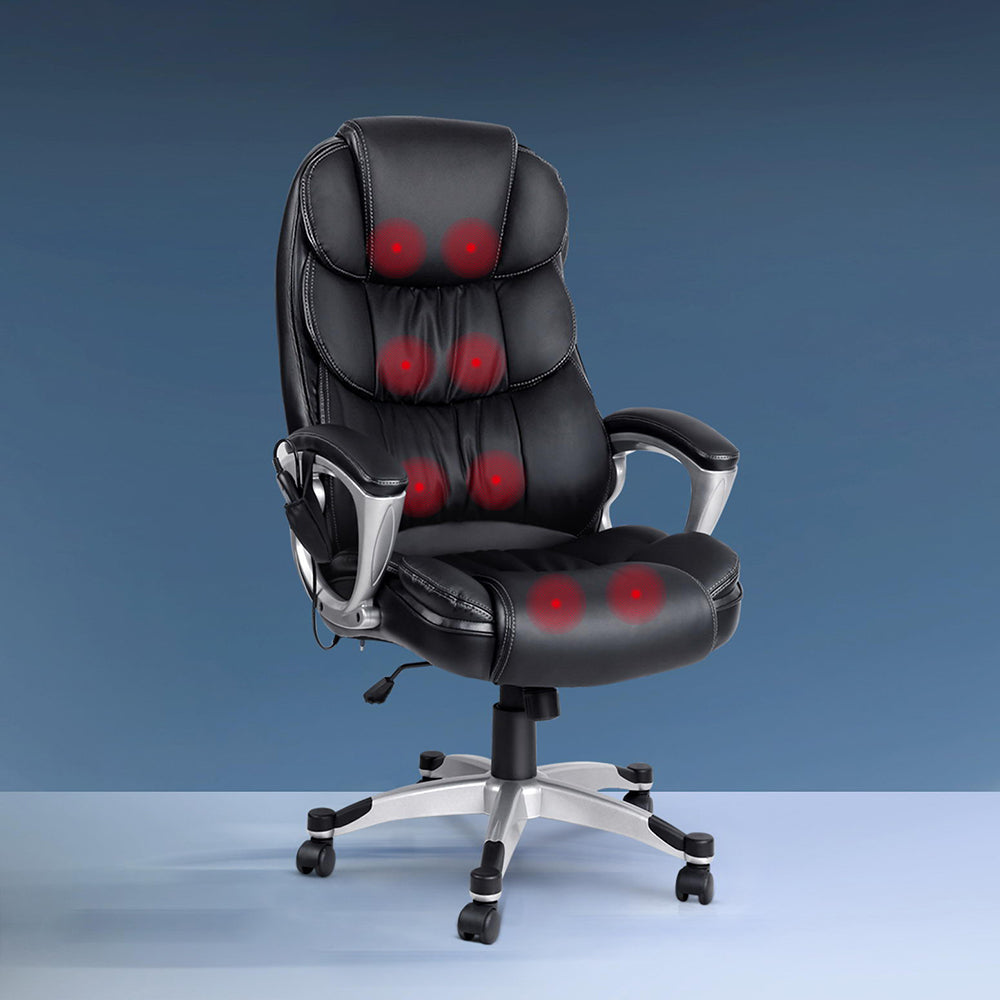 Artiss 8-Point Massage Office Chair Heated PU Black