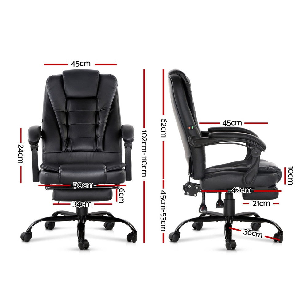 Artiss Massage Office Chair PU Leather Recliner Footrest Black
